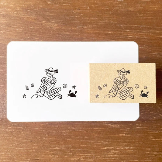 STAMP MARCHE Maru-chan Illustration Rubber Stamp - Beach Sketch