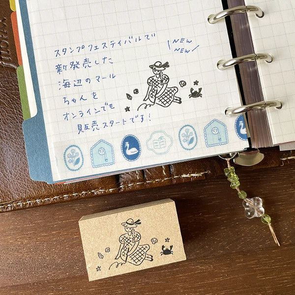 STAMP MARCHE Maru-chan Illustration Rubber Stamp - Beach Sketch