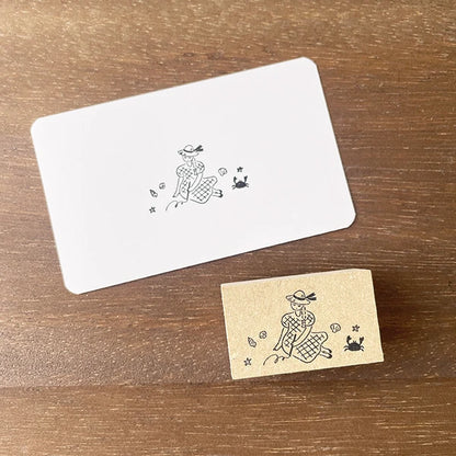 STAMP MARCHE Maru-chan Illustration Rubber Stamp - Beach Sketch