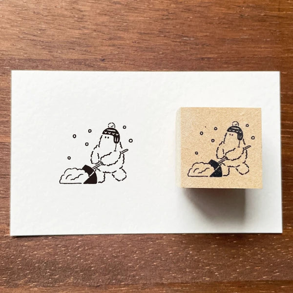 STAMP MARCHE Yeti-kun Illustration Stamp - Snow Shoveling