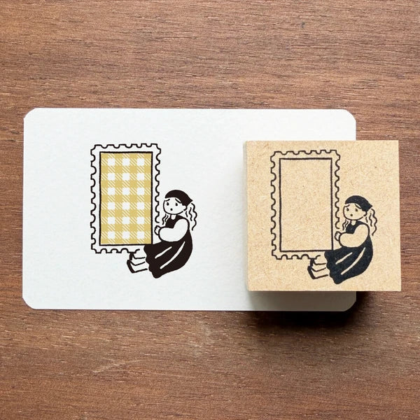 STAMP MARCHE Labetomo Rubber Stamp - Postage Stamp and Girl