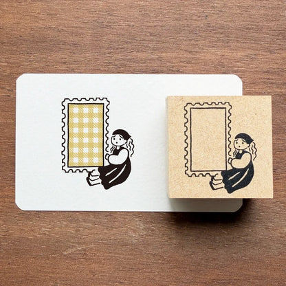 STAMP MARCHE Labetomo Rubber Stamp - Postage Stamp and Girl