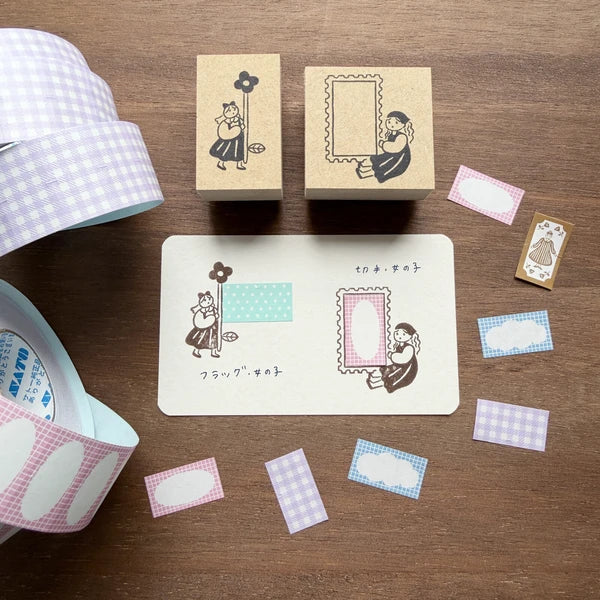 STAMP MARCHE Labetomo Rubber Stamp - Postage Stamp and Girl