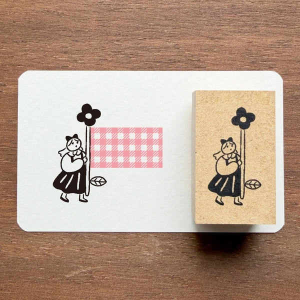 STAMP MARCHE Labetomo Rubber Stamp - Flag and Girl