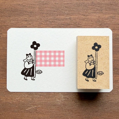 STAMP MARCHE Labetomo Rubber Stamp - Flag and Girl