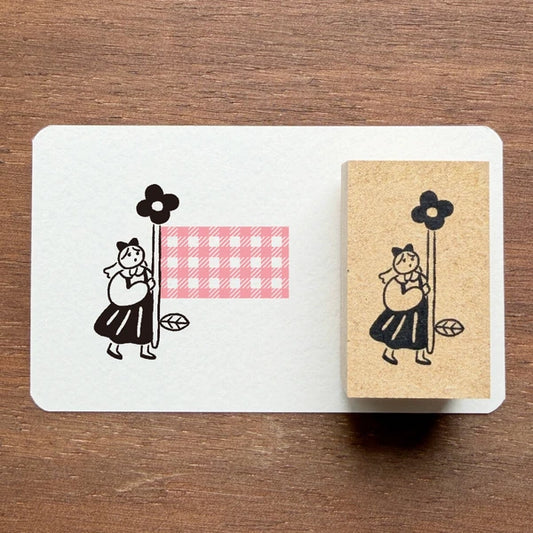 STAMP MARCHE Labetomo Rubber Stamp - Flag and Girl