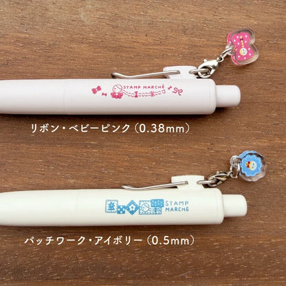 STAMP MARCHE Mitsubishi Pencil uni-ball One P Ribbon & Patchwork Ballpoint Pen with Acrylic Charm