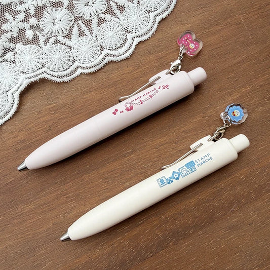 STAMP MARCHE Mitsubishi Pencil uni-ball One P Ribbon & Patchwork Ballpoint Pen with Acrylic Charm