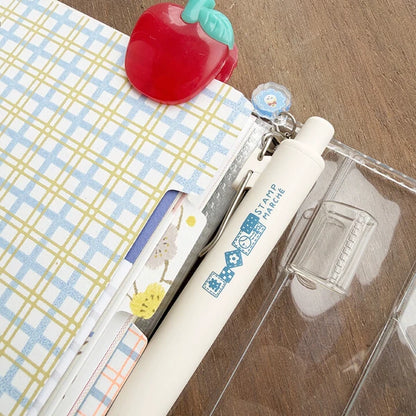 STAMP MARCHE Mitsubishi Pencil uni-ball One P Ribbon & Patchwork Ballpoint Pen with Acrylic Charm