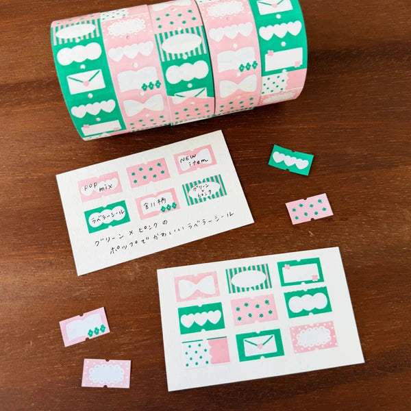 STAMP MARCHE Labeler Sticker POP Mix 01 - Green x Pink