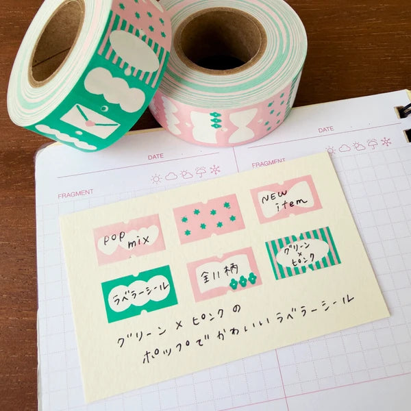 STAMP MARCHE Labeler Sticker POP Mix 01 - Green x Pink